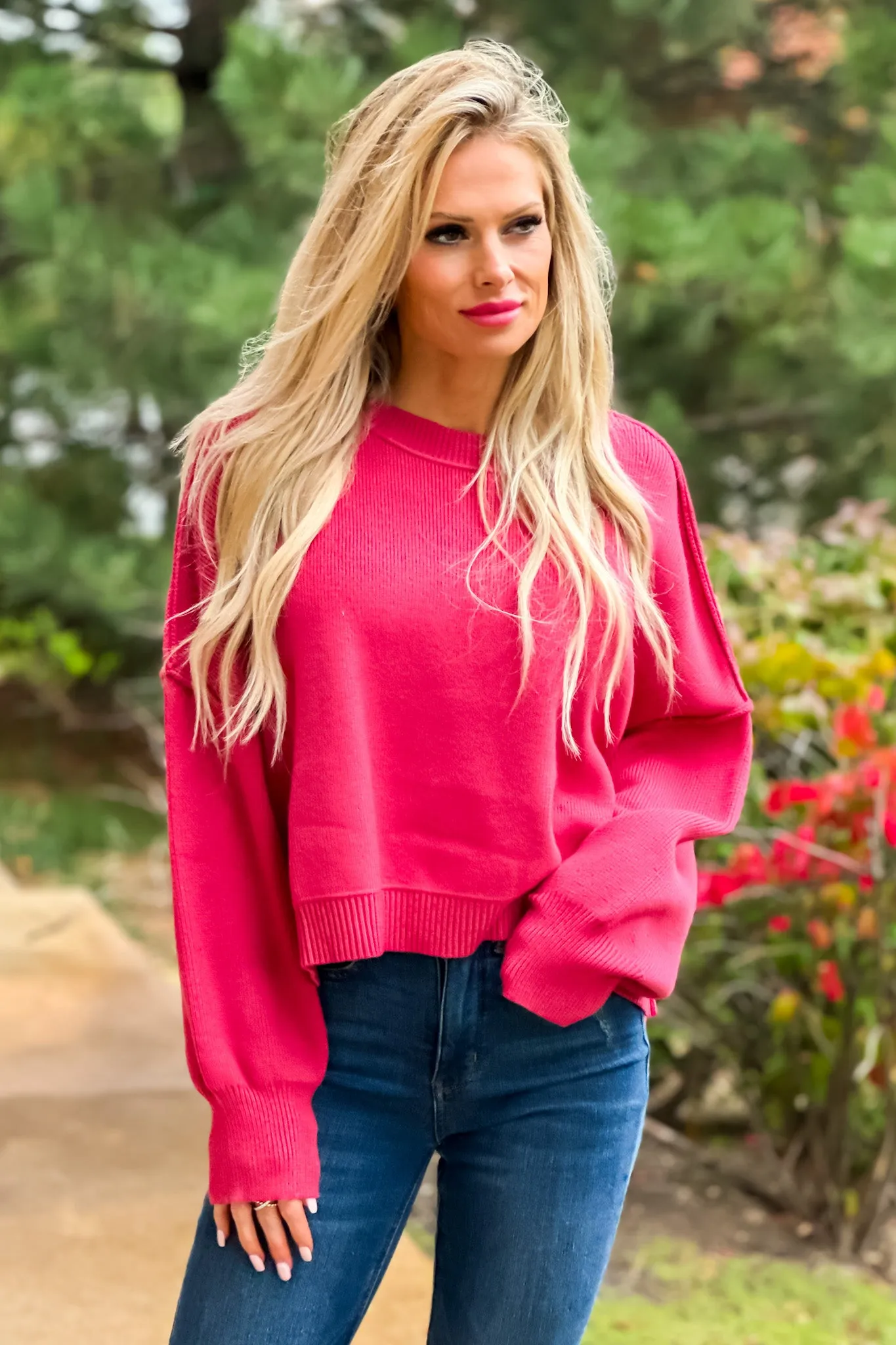 Cozy Era Relaxed Cropped Sweater : Poppy