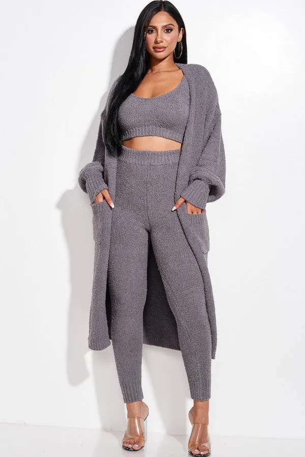 Cozy Knit Tank Top, Pants And Duster 3 Piece Set