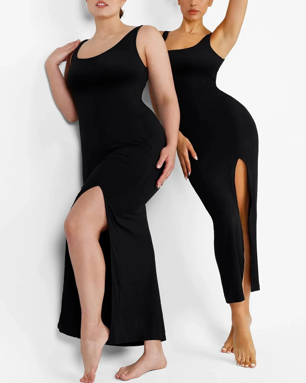 Cozy Ribbed Low-Back Shaping Dress