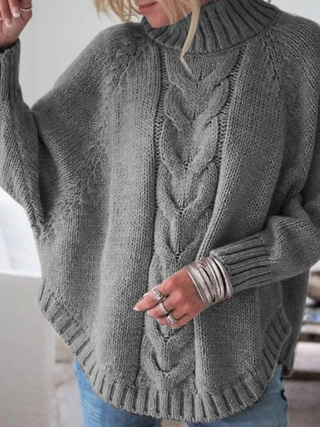 Cozy Turtleneck Cable Knit Sweater with Drop Shoulder