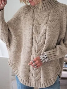 Cozy Turtleneck Cable Knit Sweater with Drop Shoulder