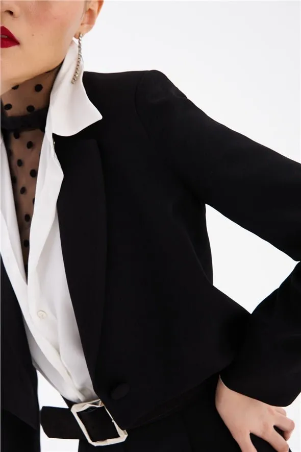 Crop Crepe Formal Blazer - Black