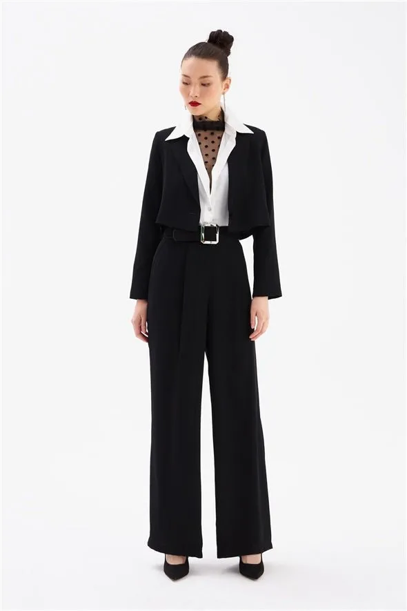 Crop Crepe Formal Blazer - Black