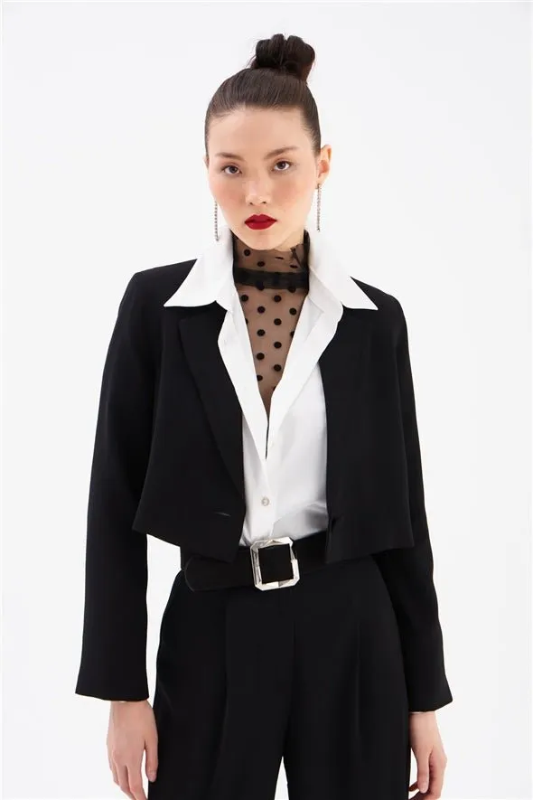 Crop Crepe Formal Blazer - Black