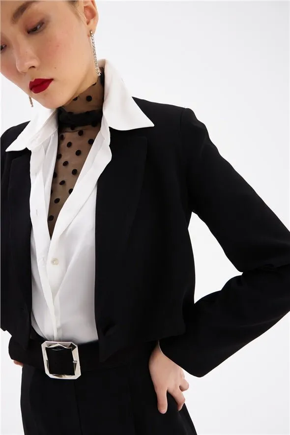 Crop Crepe Formal Blazer - Black