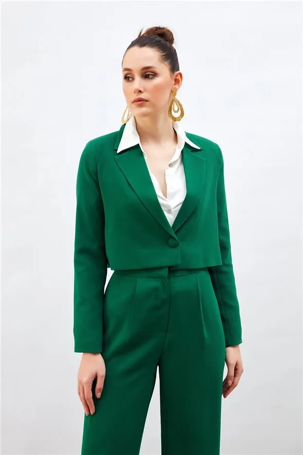 Crop Crepe Formal Blazer - Green