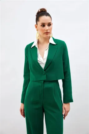 Crop Crepe Formal Blazer - Green