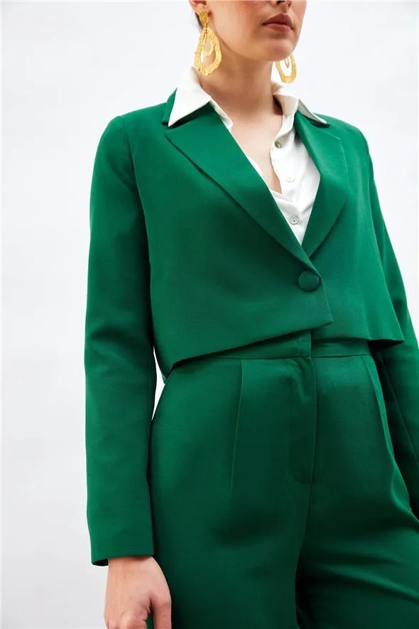 Crop Crepe Formal Blazer - Green