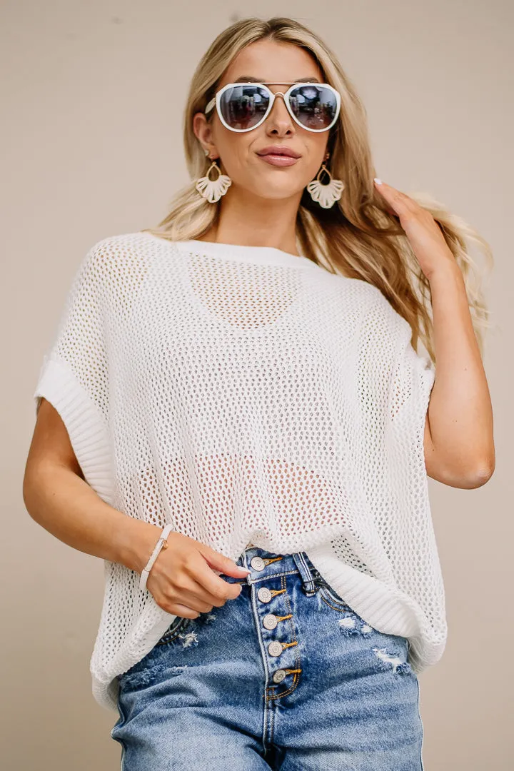 Cutting Loose Sheer Knit Top | White