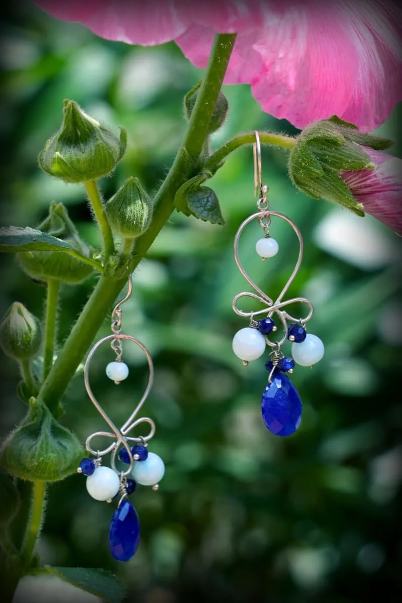 Dainty Blue Quartz Handmade Drop Earrings