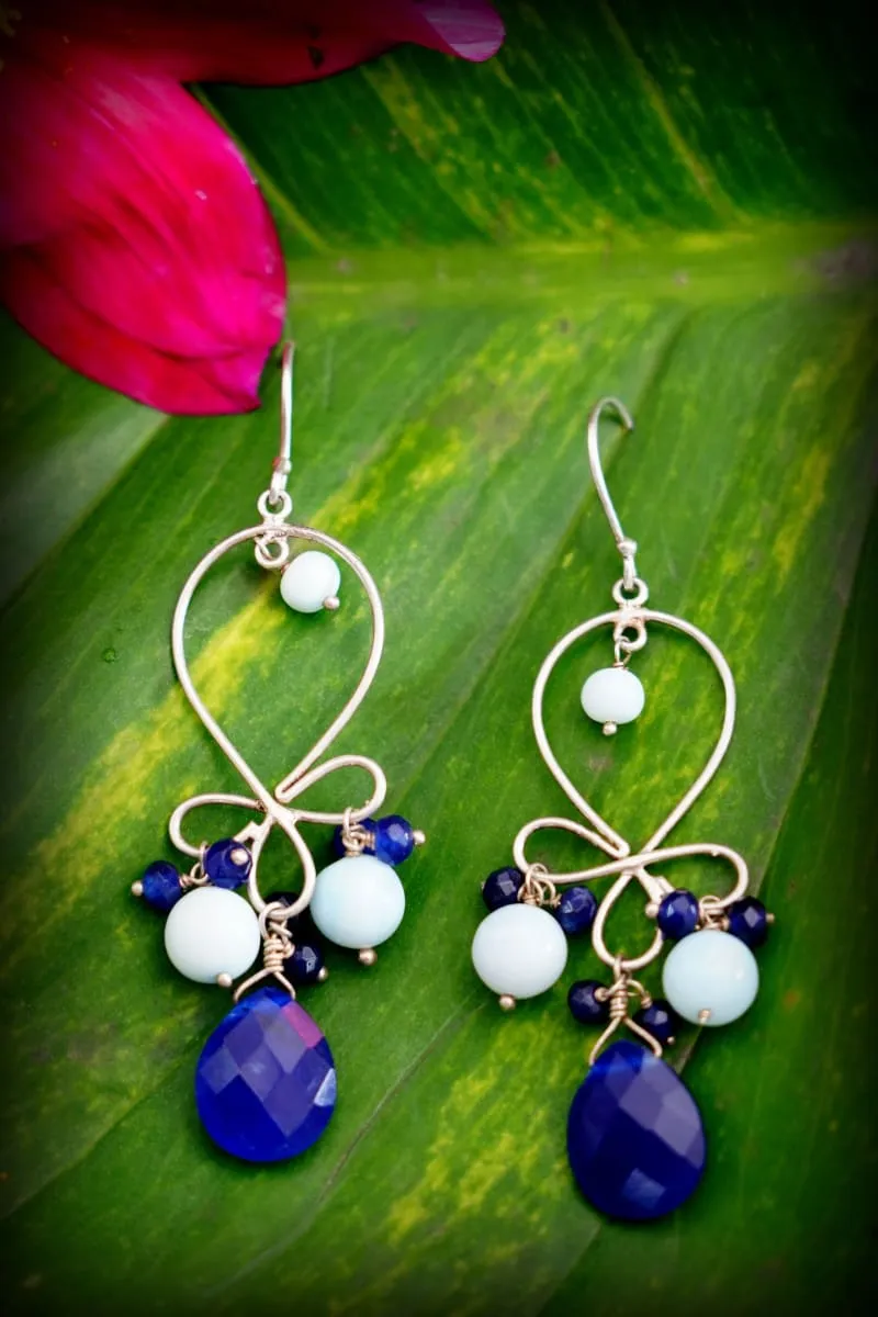 Dainty Blue Quartz Handmade Drop Earrings