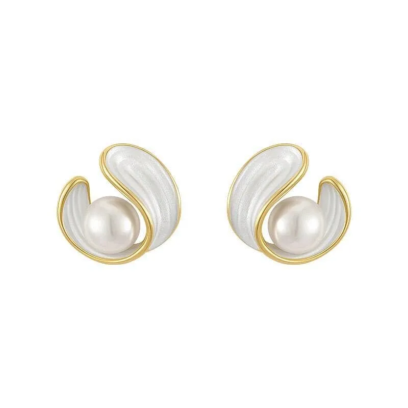 Design Sense Exquisite Enamel Pearl Earrings