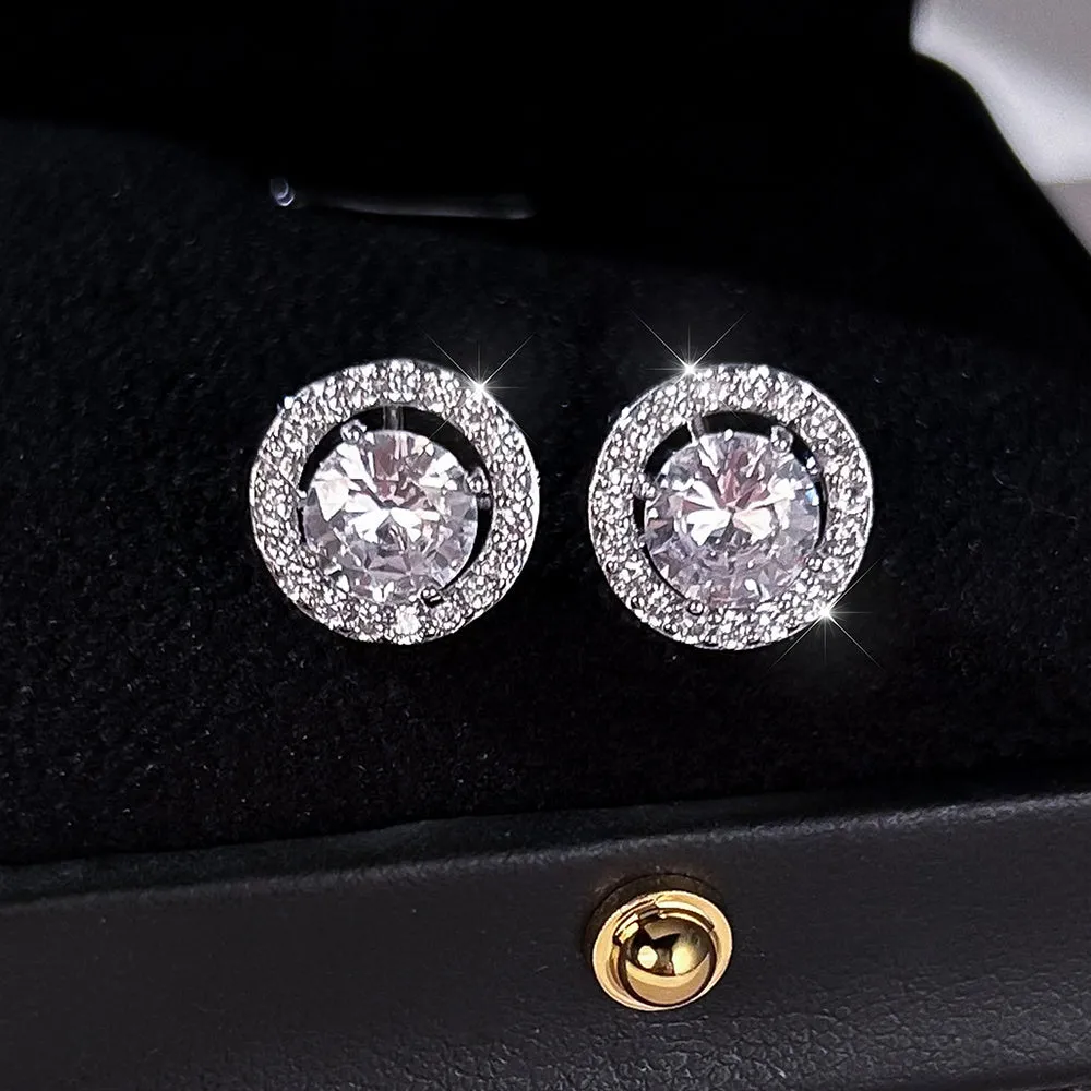 Detachable Dual Round Stud Earrings With Sparkling Zircon Decor Copper 18K Gold Plated Jewelry Exquisite Female Gift