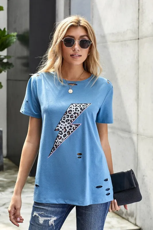 Distressed Animal Print Bolt Tee