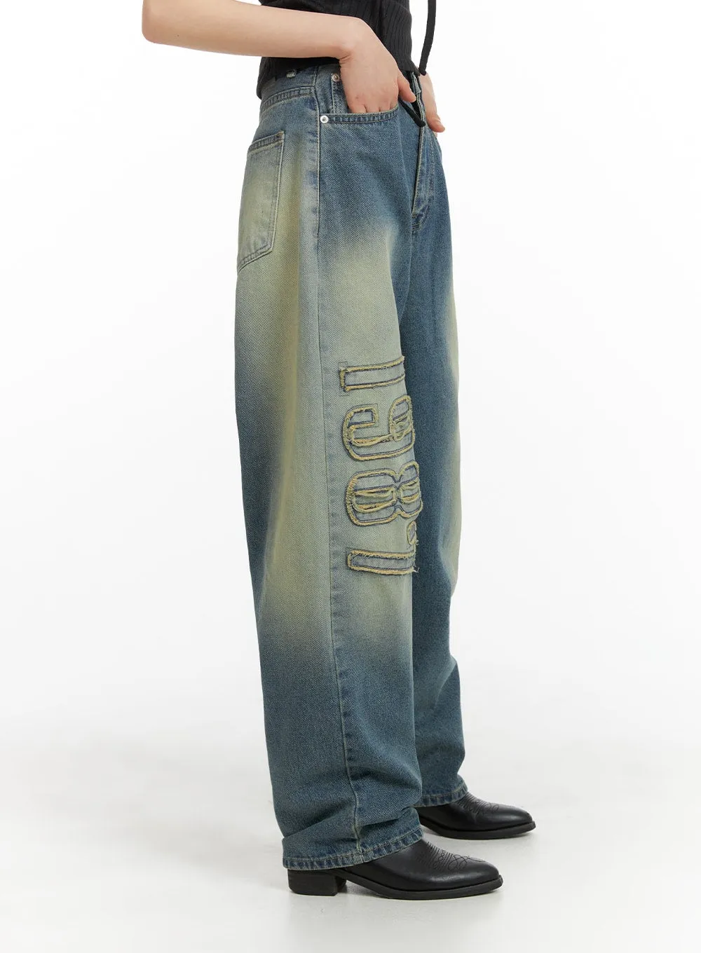 Distressed Baggy Straight Jeans CM413