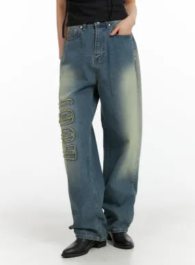 Distressed Baggy Straight Jeans CM413