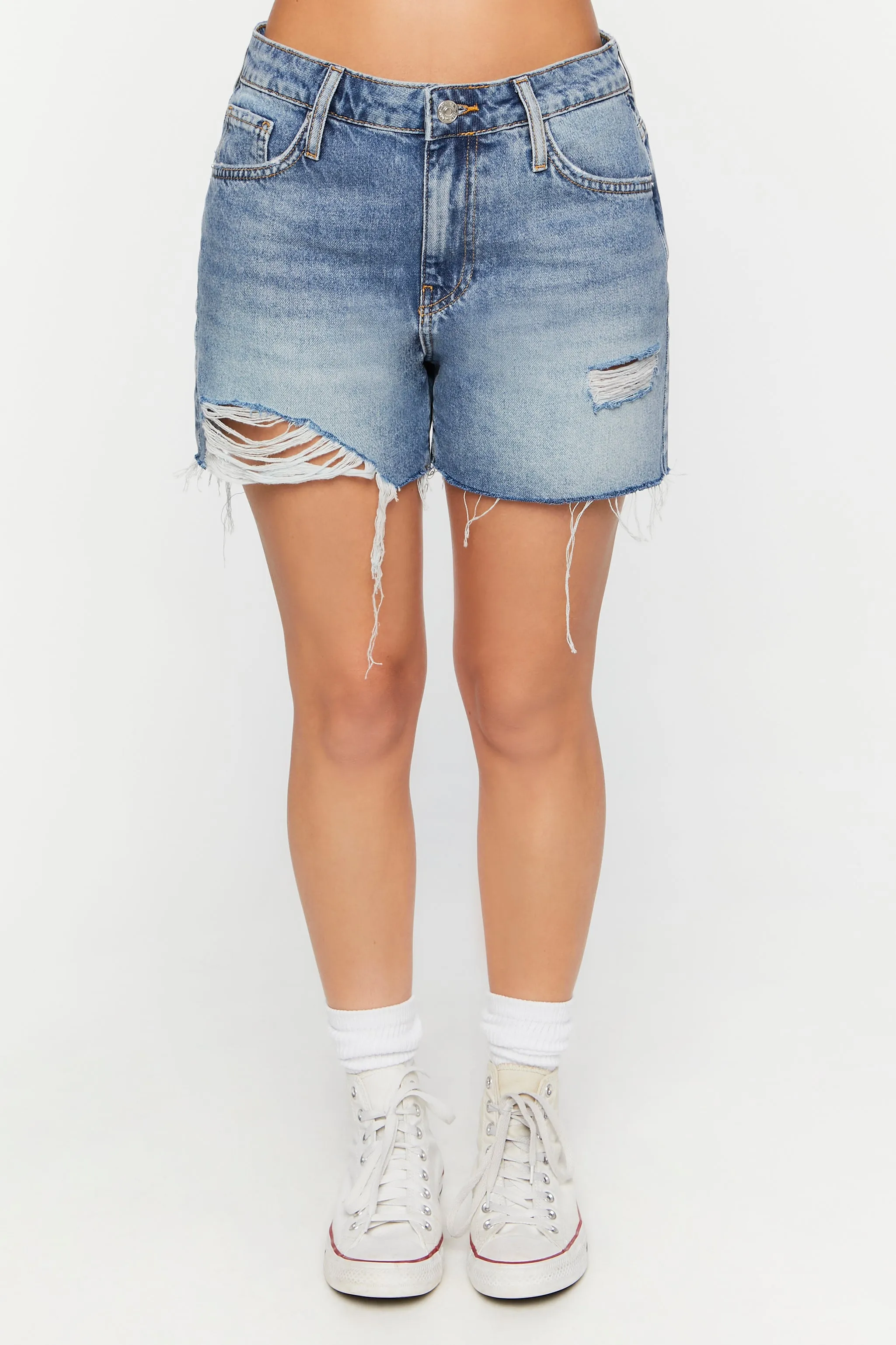 Distressed Cut-Off Denim Shorts