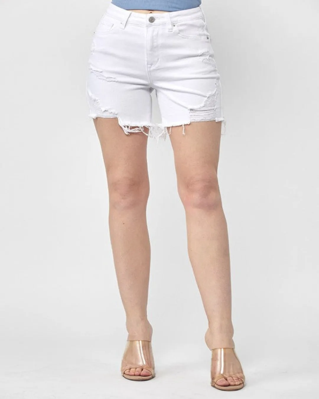 Distressed Mid Thigh Shorts