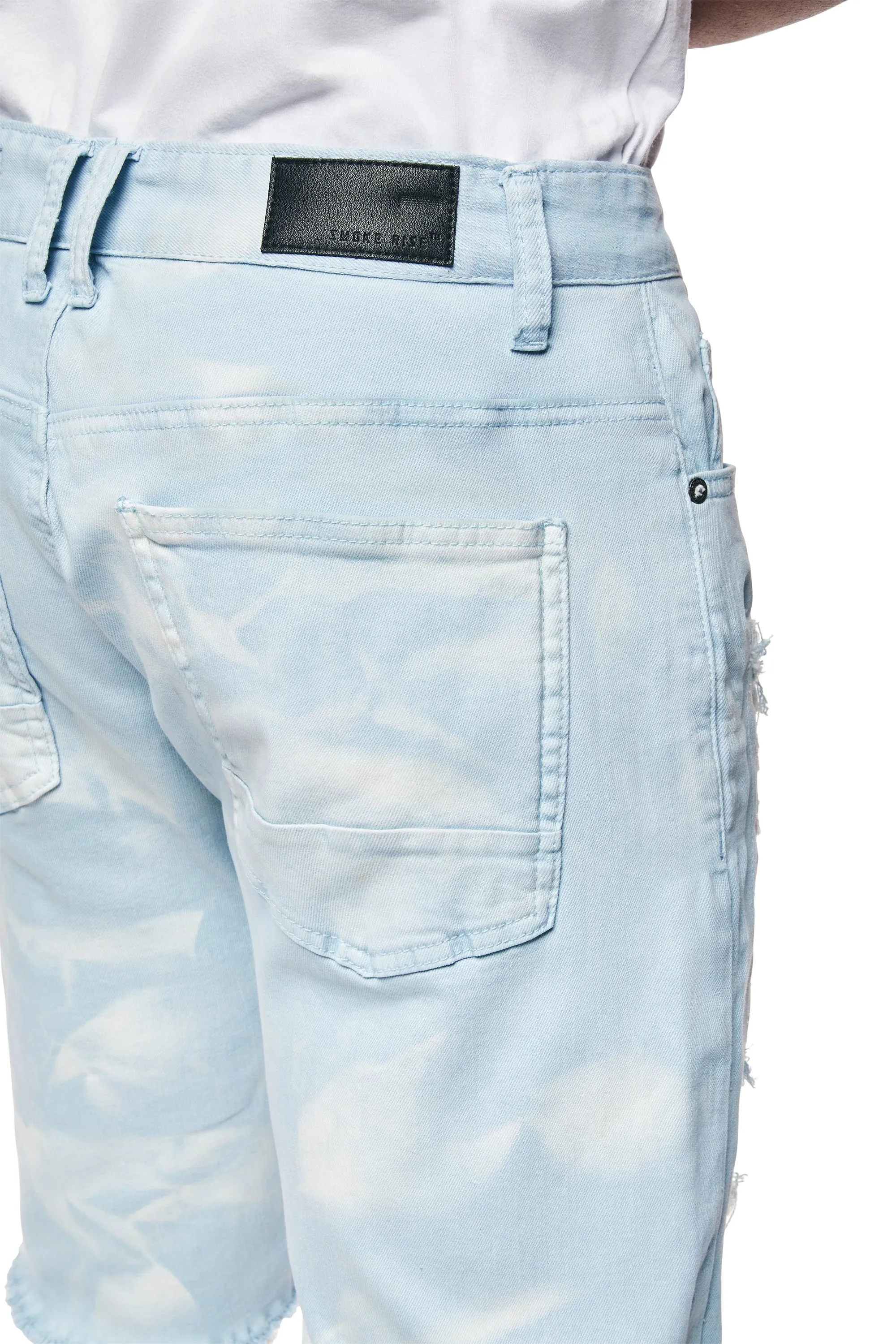 Distressed Rip & Repair Twill Shorts - Seabreeze