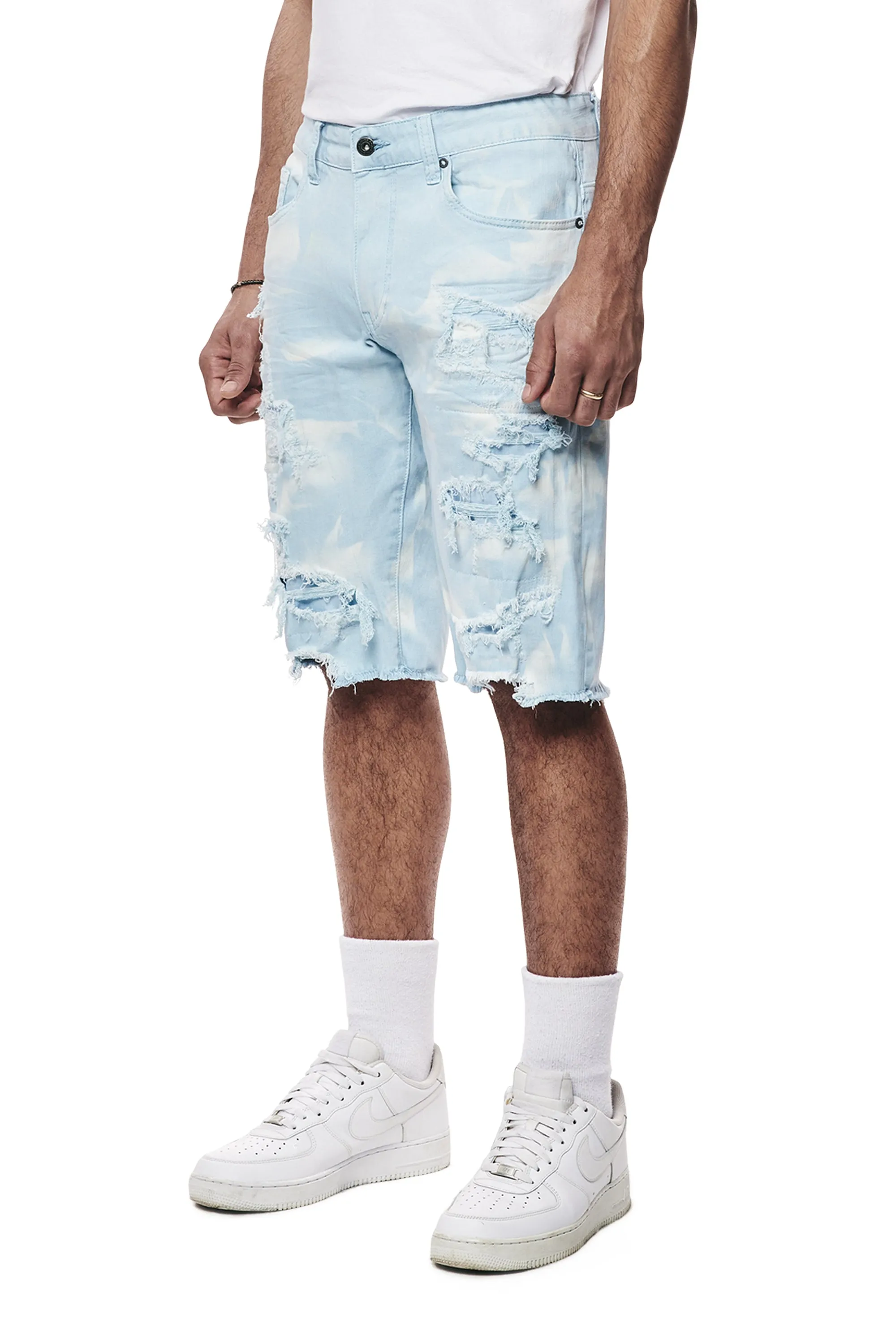 Distressed Rip & Repair Twill Shorts - Seabreeze