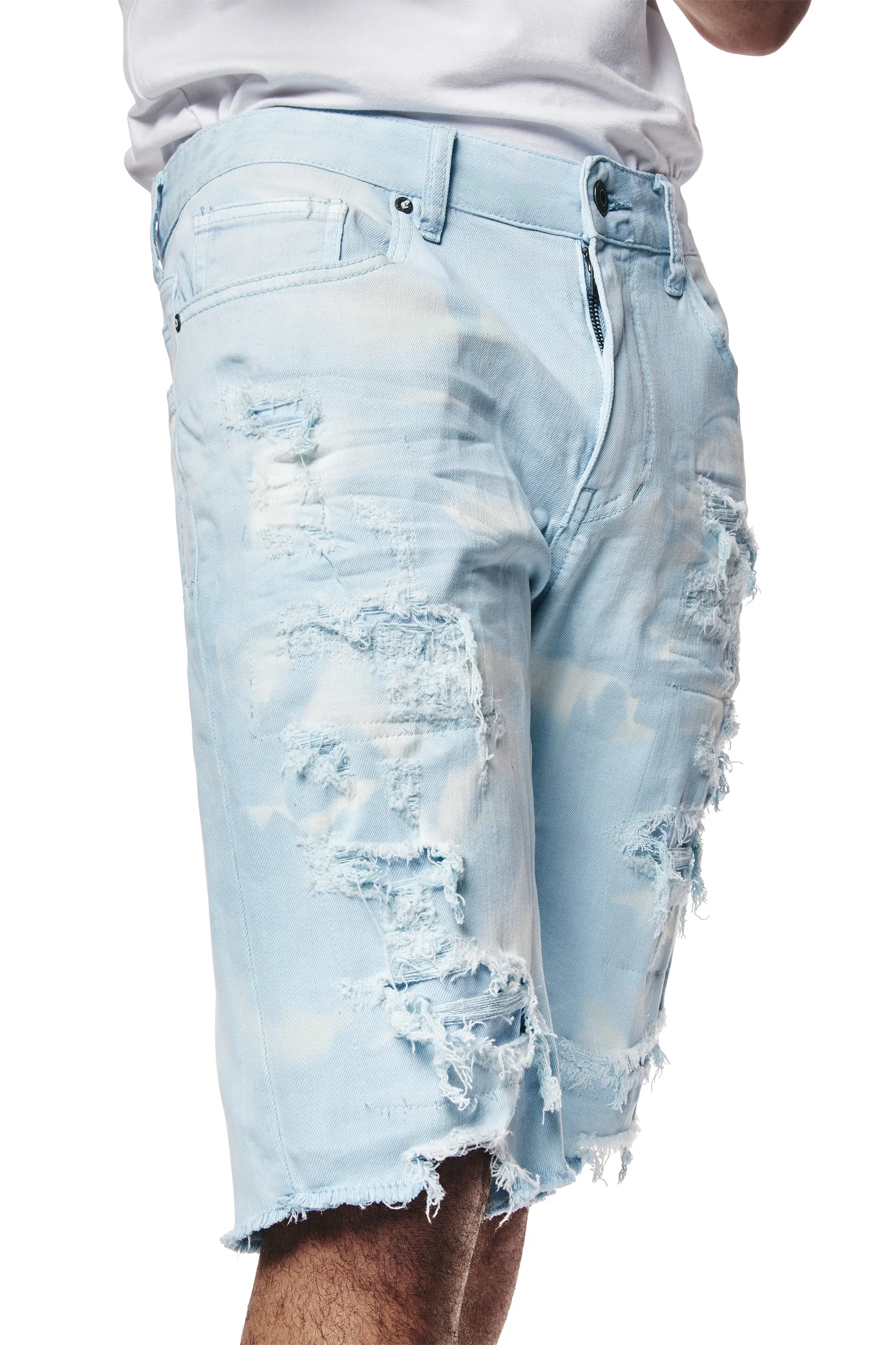 Distressed Rip & Repair Twill Shorts - Seabreeze