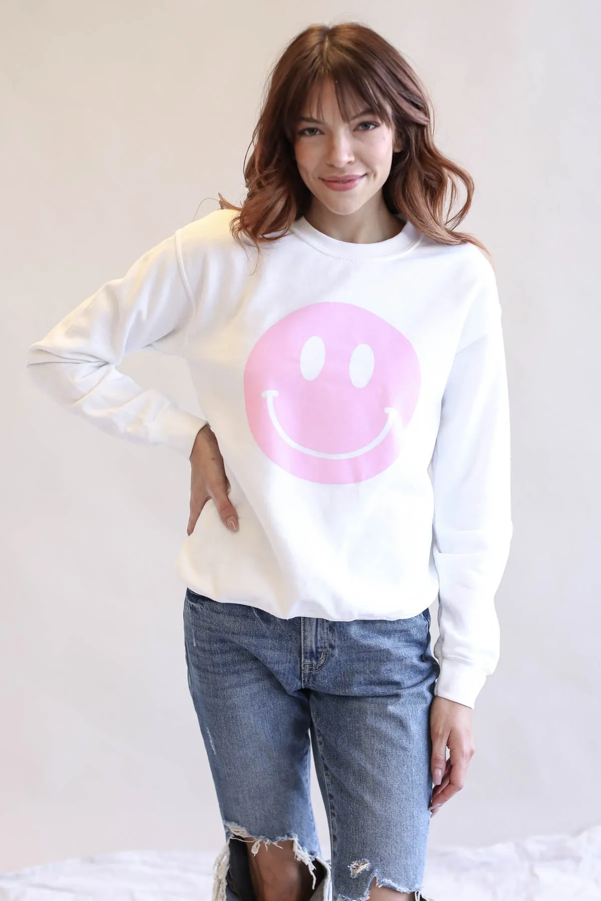 Distressed Smiley Face Graphic Sweatshirt