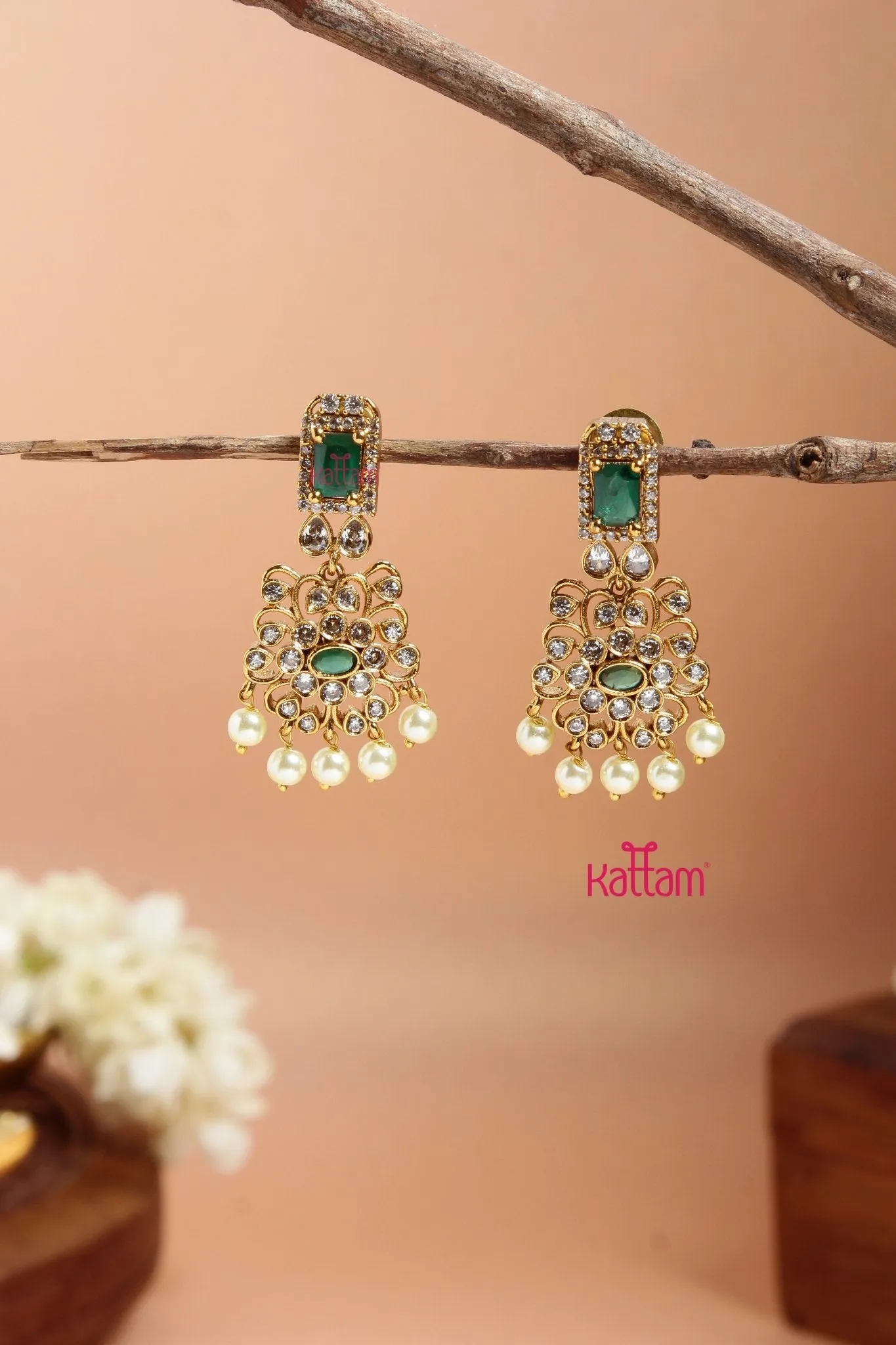 Elegant Greenstone Drop Earring