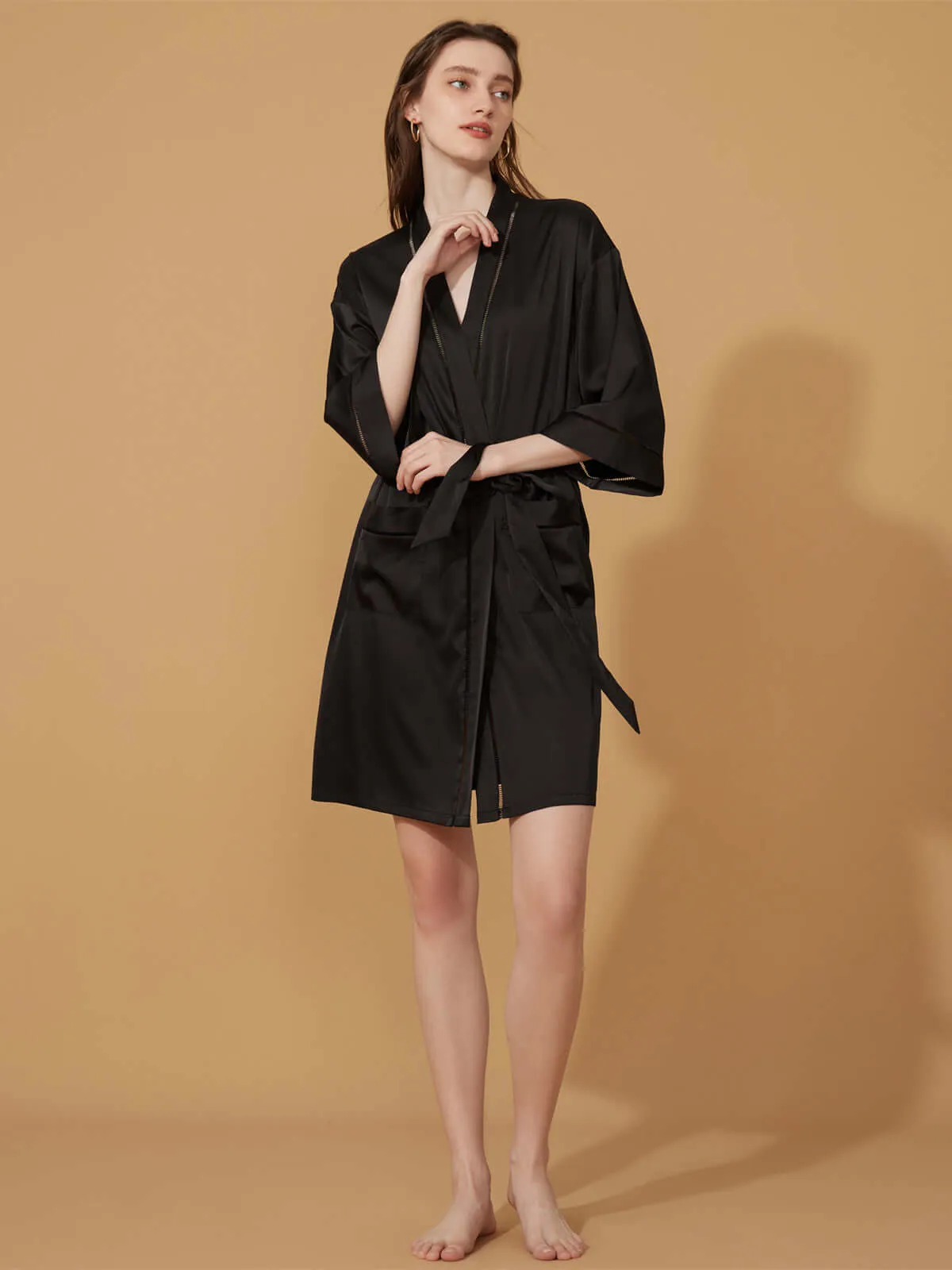 Elegant Hollow Detail Short Robe