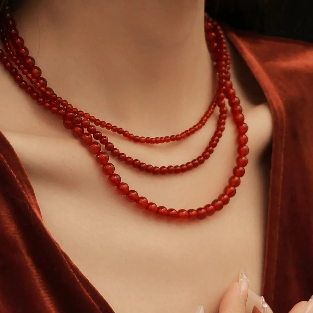 Elegant Red Onyx Beaded Necklace