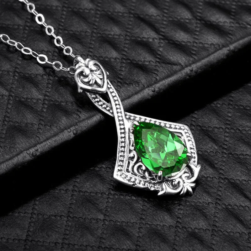 Elegant Vintage Emerald Necklace - 925 Sterling Silver