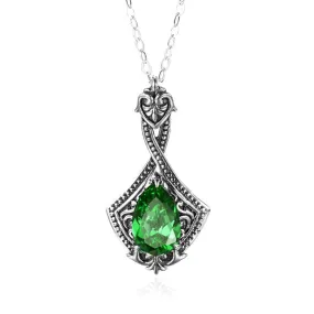 Elegant Vintage Emerald Necklace - 925 Sterling Silver