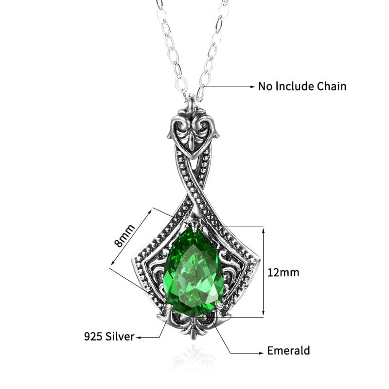 Elegant Vintage Emerald Necklace - 925 Sterling Silver