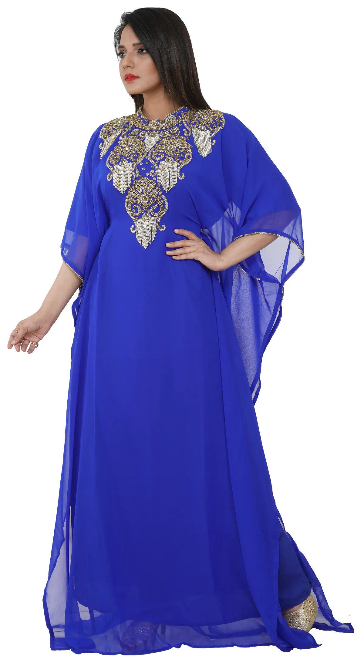 Embroidered Caftan Cocktail Party Gown