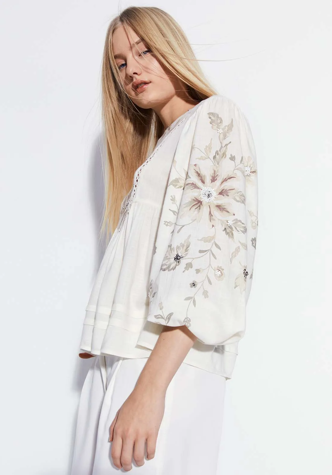 Embroidered print blouse - Ecru