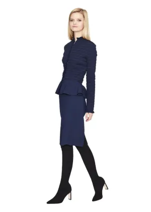 Evelyn - Long Sleeve, Ruched, Black Peplum Blazer Jacket