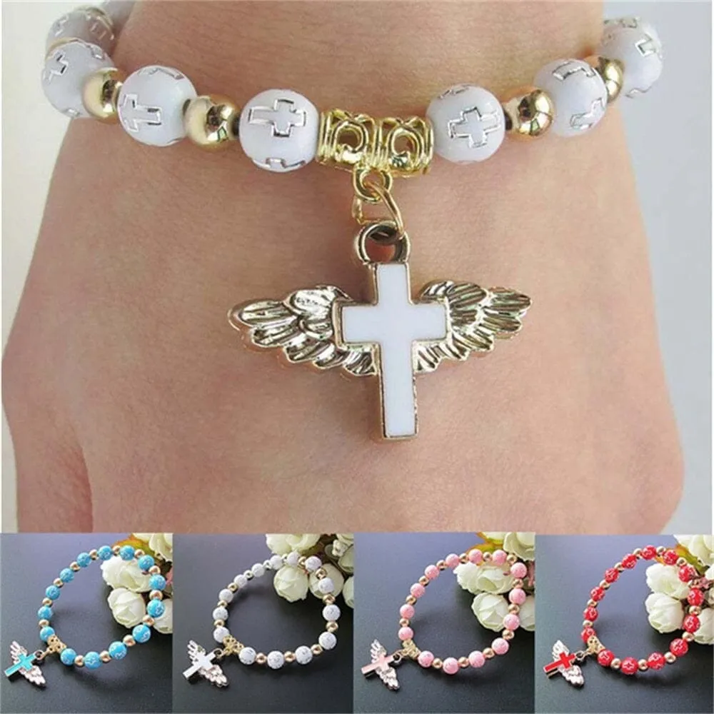 Exquisite Angel Cross Rosary WWJD Beads Bracelets