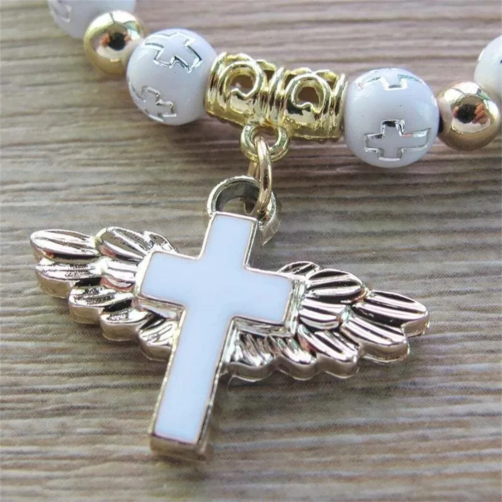 Exquisite Angel Cross Rosary WWJD Beads Bracelets