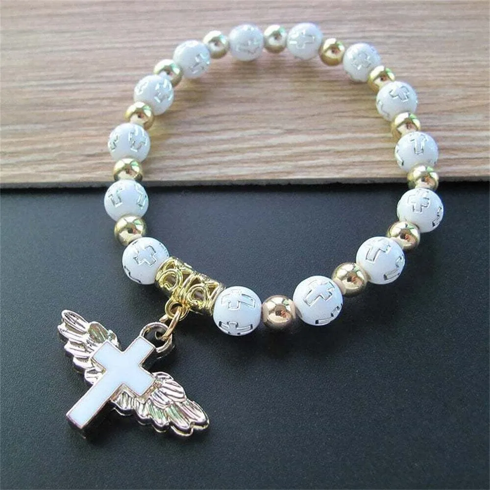 Exquisite Angel Cross Rosary WWJD Beads Bracelets