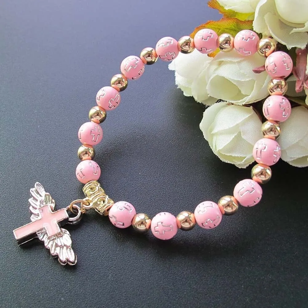 Exquisite Angel Cross Rosary WWJD Beads Bracelets