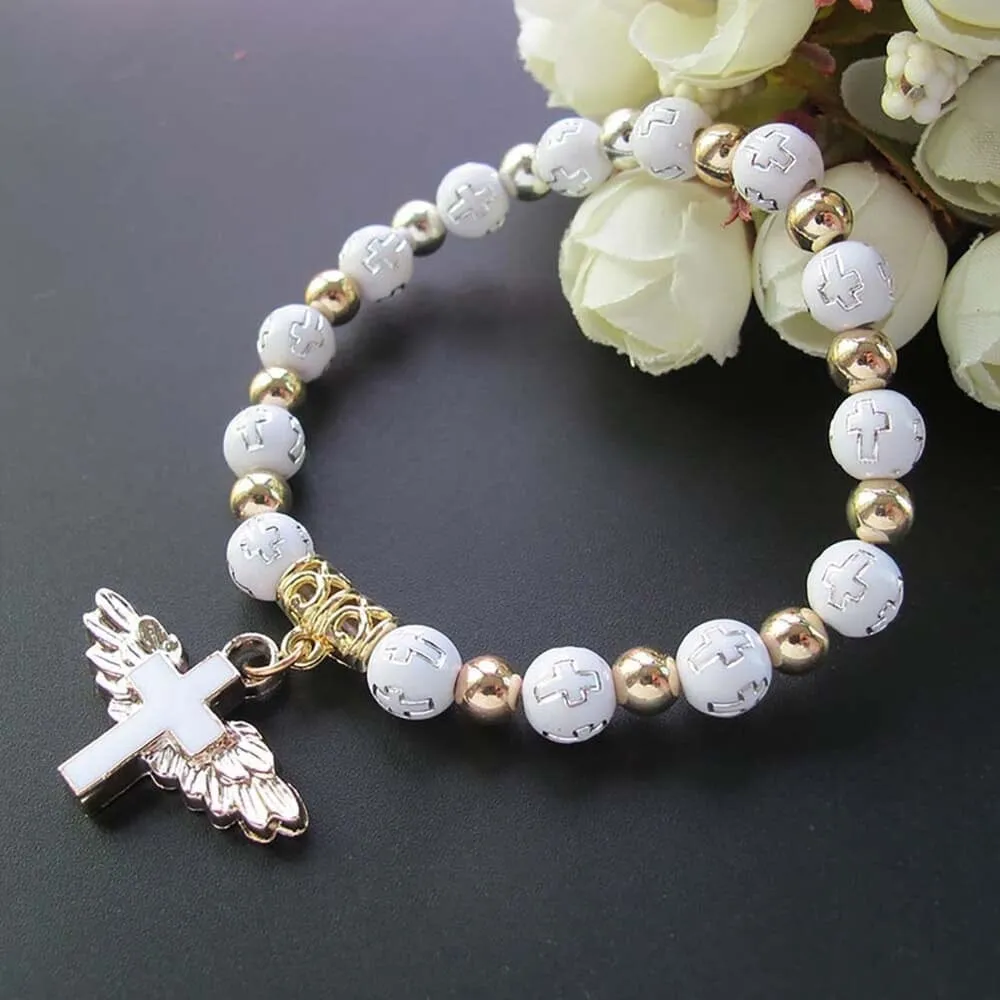 Exquisite Angel Cross Rosary WWJD Beads Bracelets