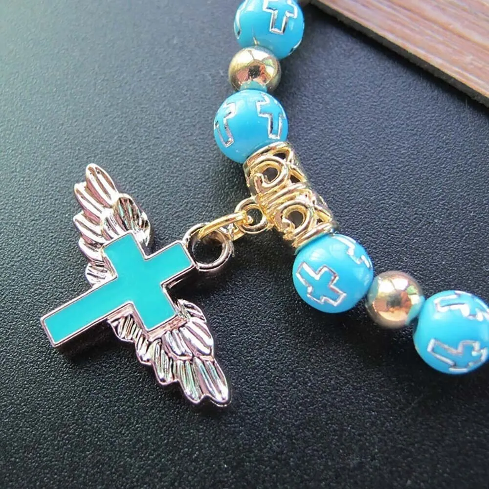 Exquisite Angel Cross Rosary WWJD Beads Bracelets