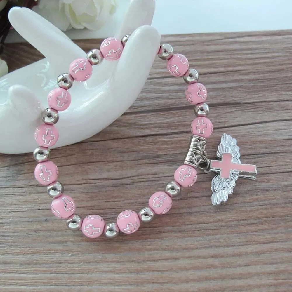 Exquisite Angel Cross Rosary WWJD Beads Bracelets