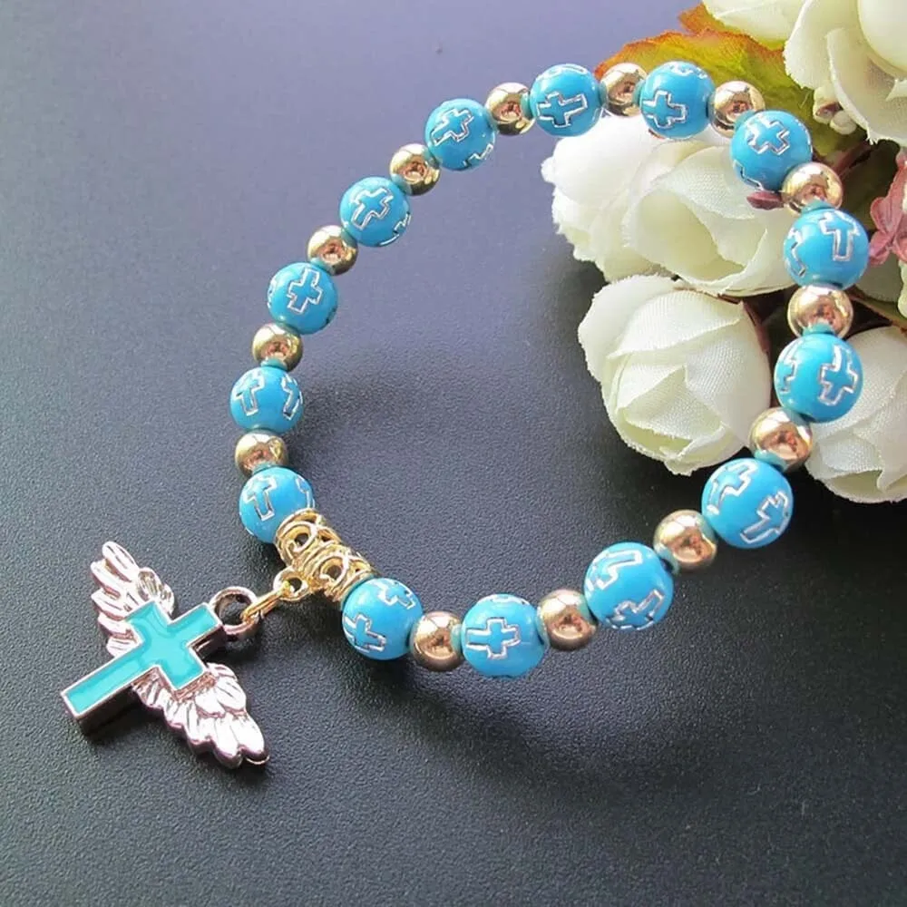 Exquisite Angel Cross Rosary WWJD Beads Bracelets