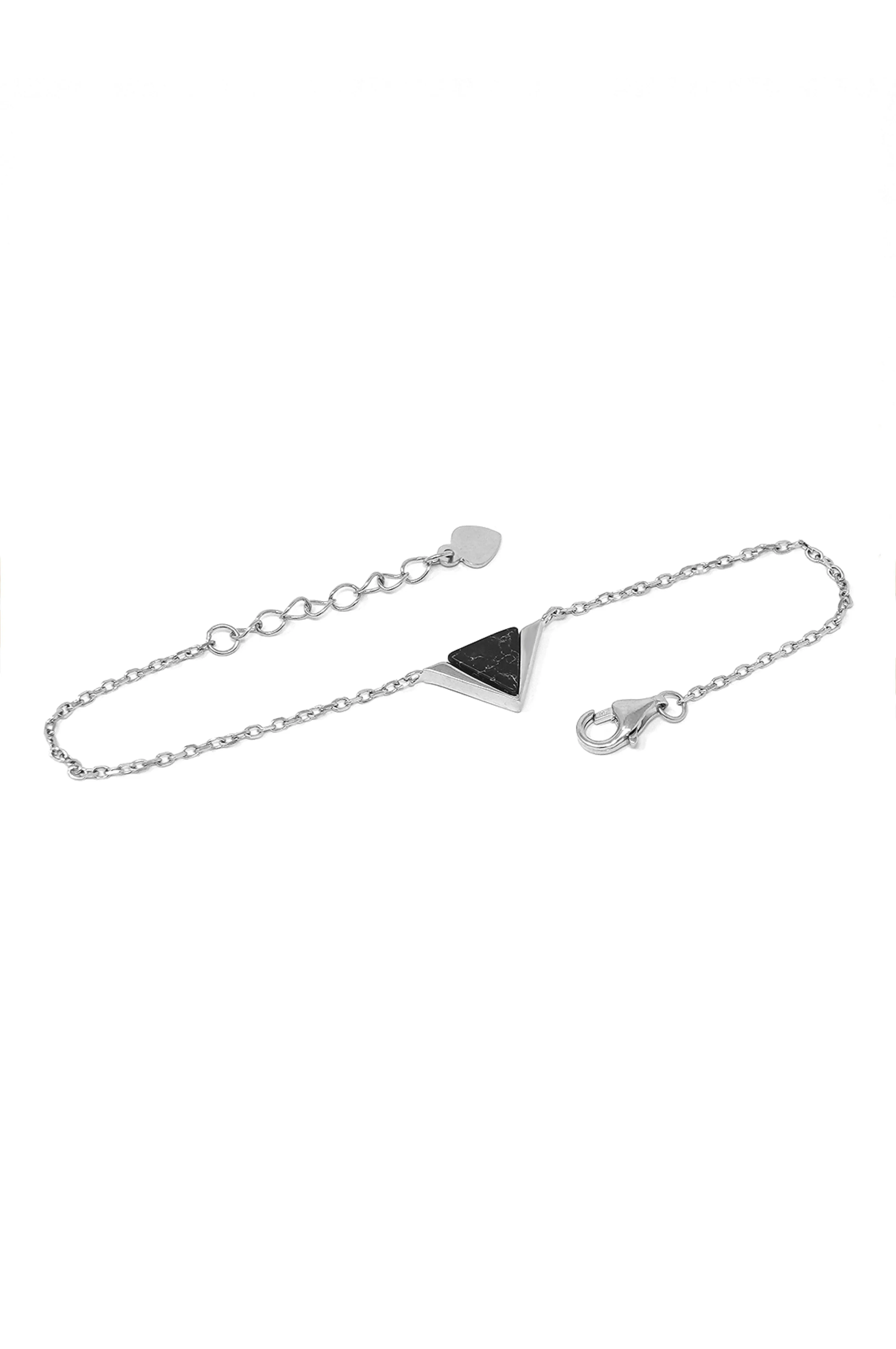 Exquisite Black Triangle Sterling Silver Chain Bracelet