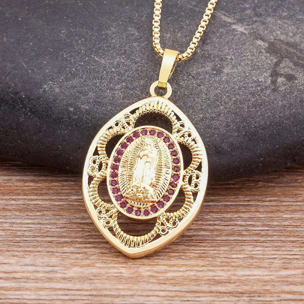 Exquisite Cubic Zirconia WWJD Virgin Mary Necklace