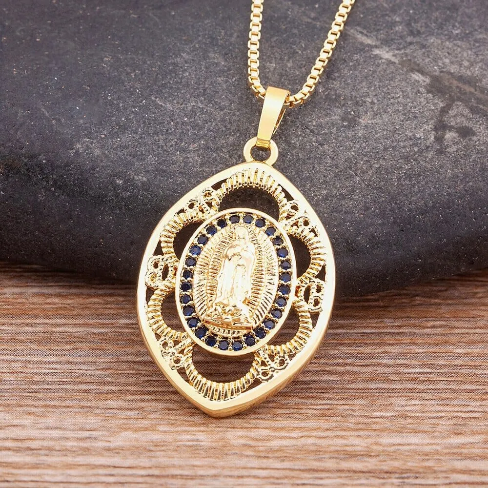 Exquisite Cubic Zirconia WWJD Virgin Mary Necklace