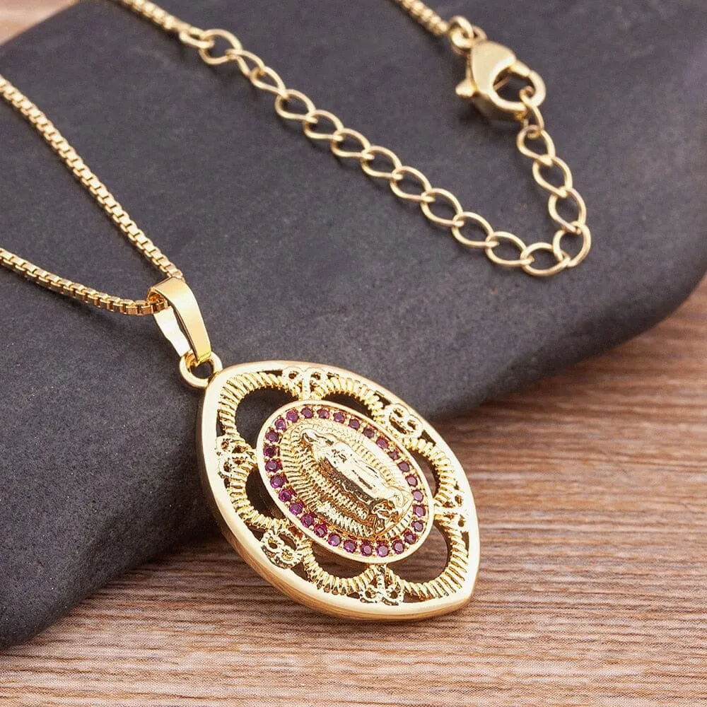 Exquisite Cubic Zirconia WWJD Virgin Mary Necklace