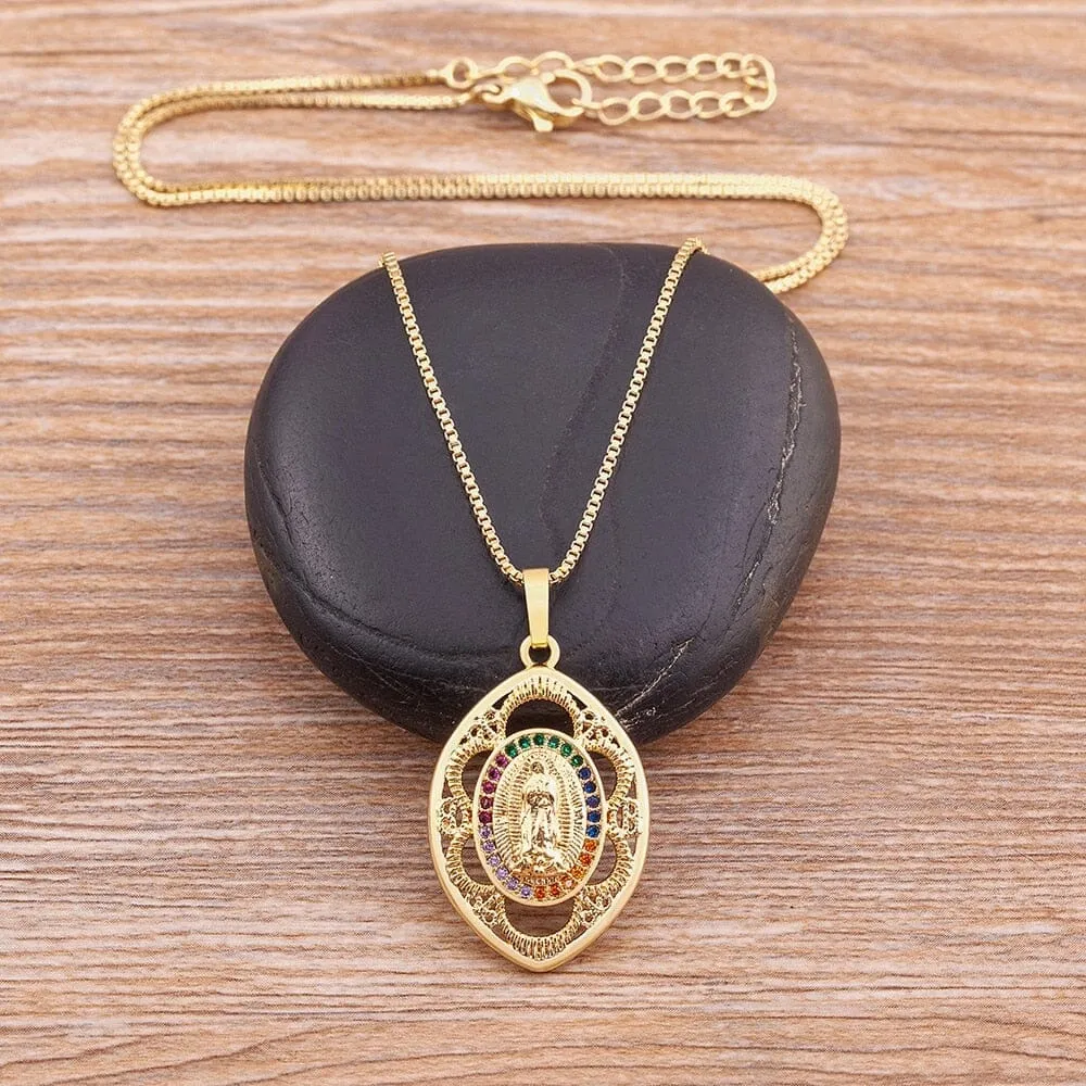 Exquisite Cubic Zirconia WWJD Virgin Mary Necklace