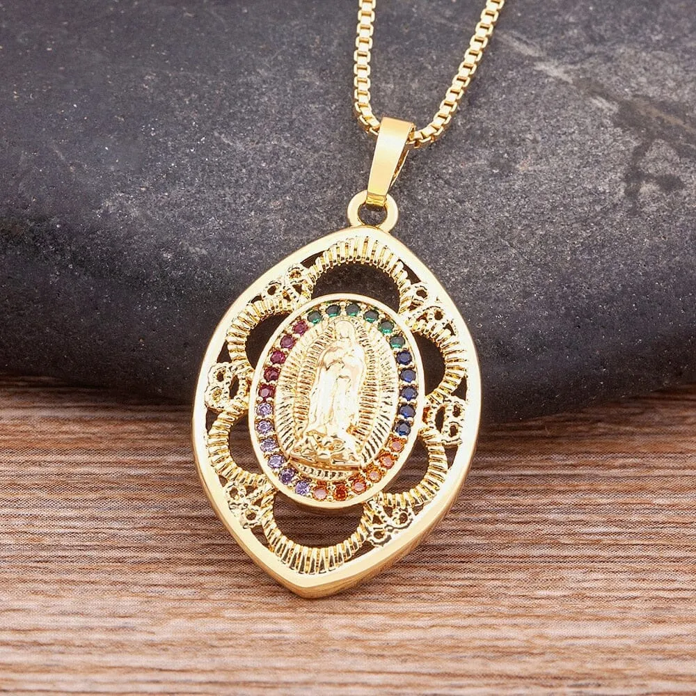 Exquisite Cubic Zirconia WWJD Virgin Mary Necklace