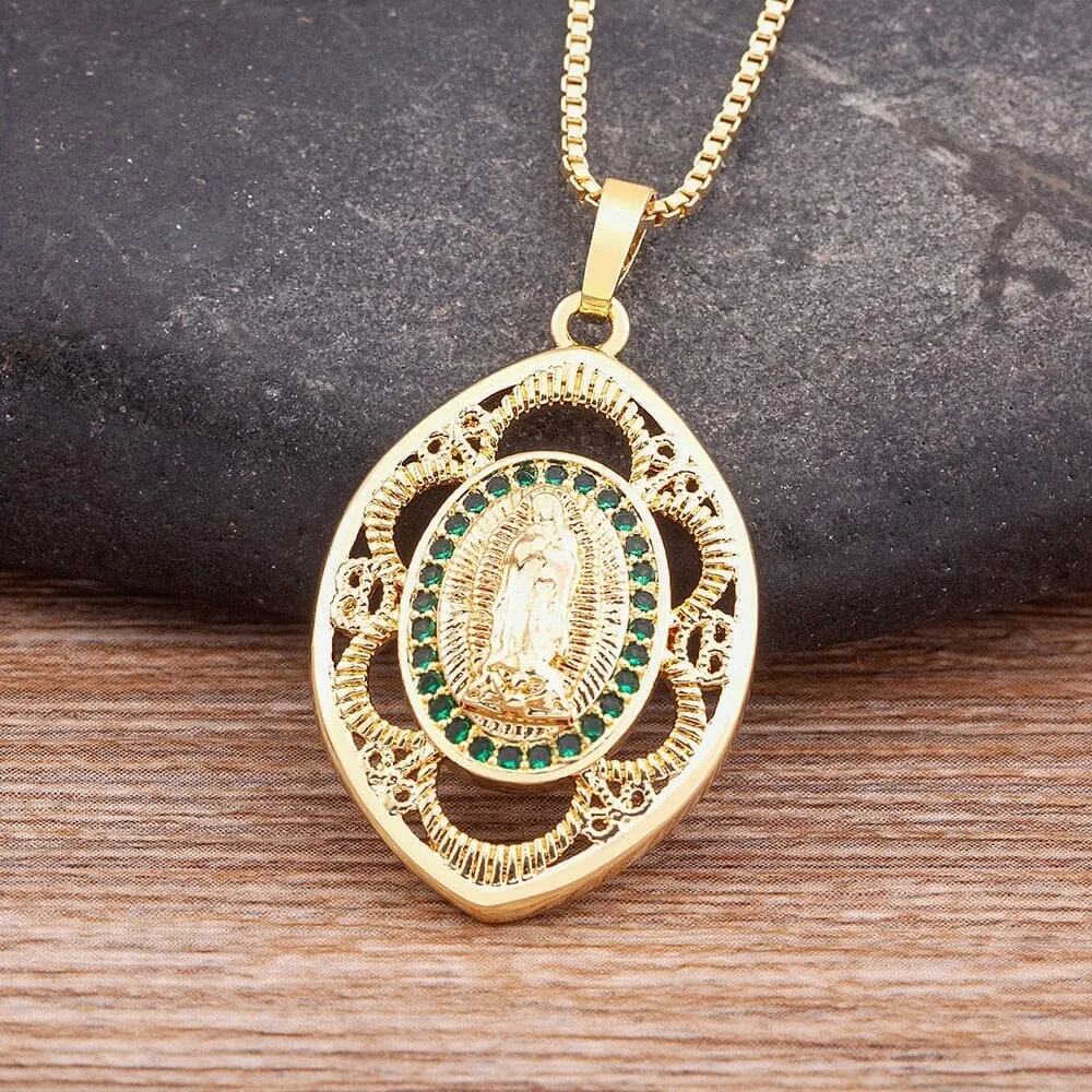 Exquisite Cubic Zirconia WWJD Virgin Mary Necklace